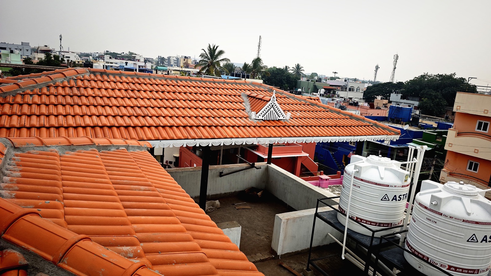 Close-up of terracotta clay tile roofing detail