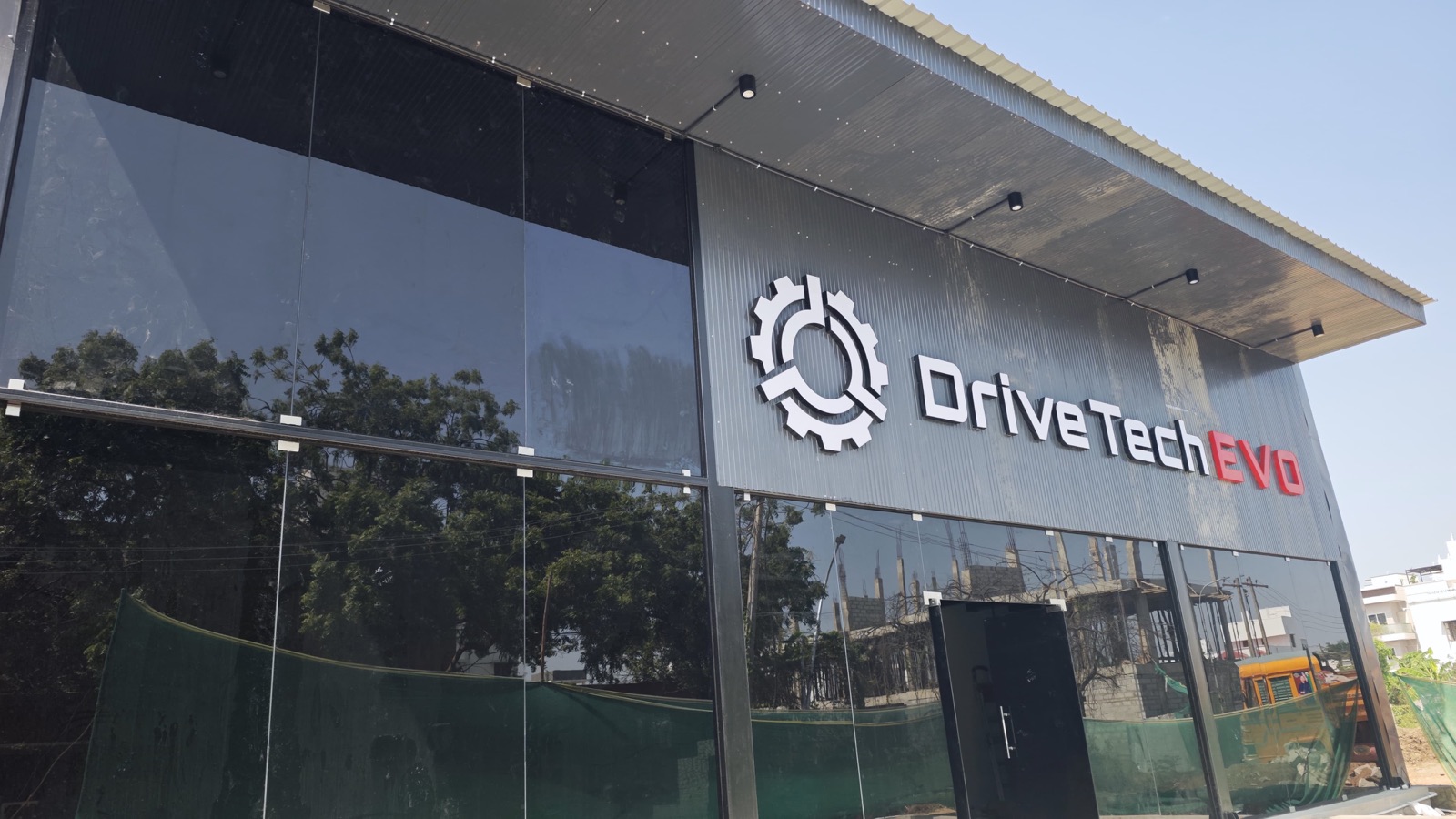 Commercial building glass and steel facade